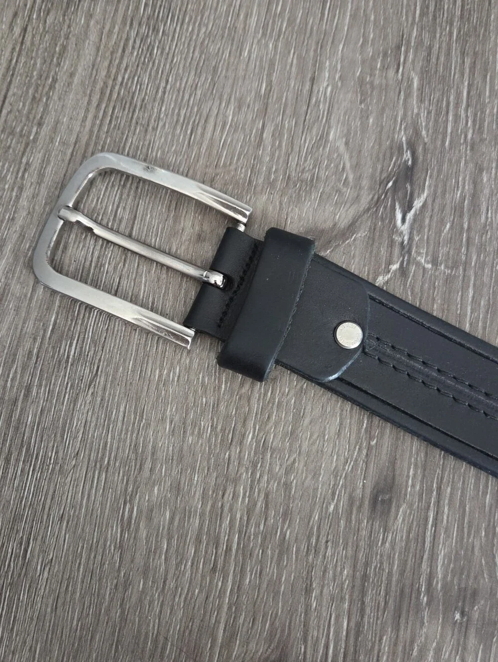 Vera Pelle Men's Black Leather Belt with Silver Buckle 42